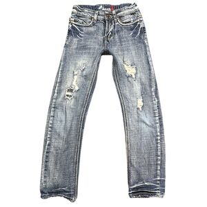 Y2K PARASUCO girl's faded distressed slim barrel leg jeans, age 10.